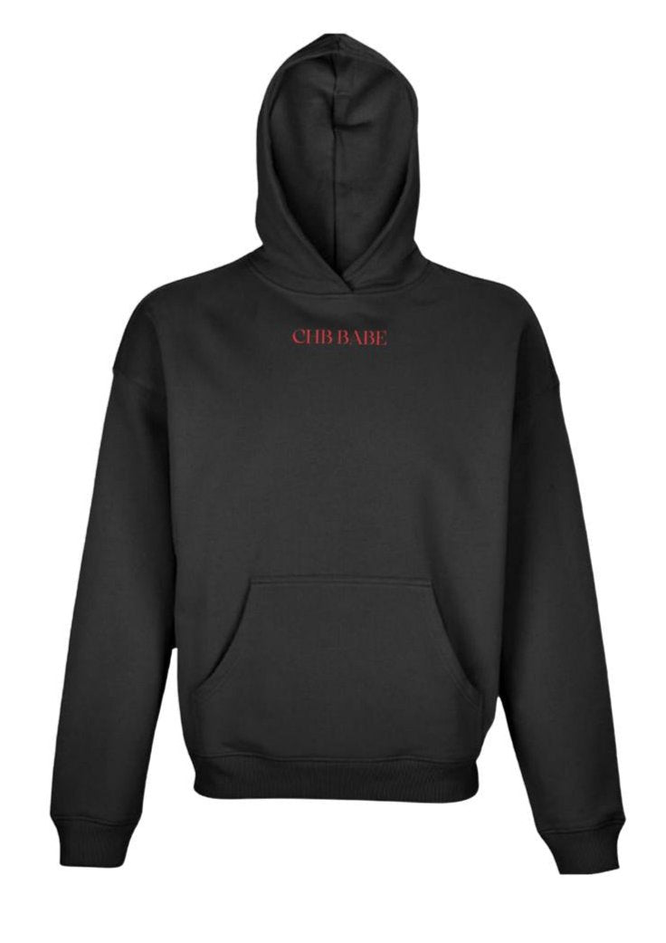 CHB BABE Hoodie Black Unisex von vorne mit dem Print "CHB BABE"