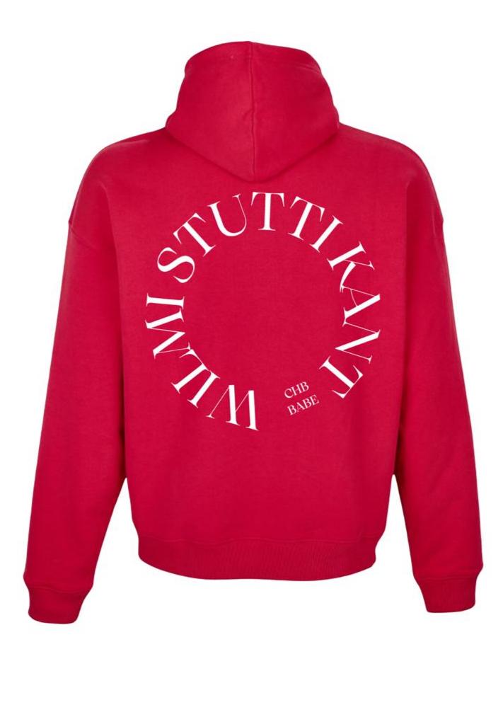 CHB BABE Hoodie, Ansicht von hinten mit dem Print "WILMI STUTTI KANT"