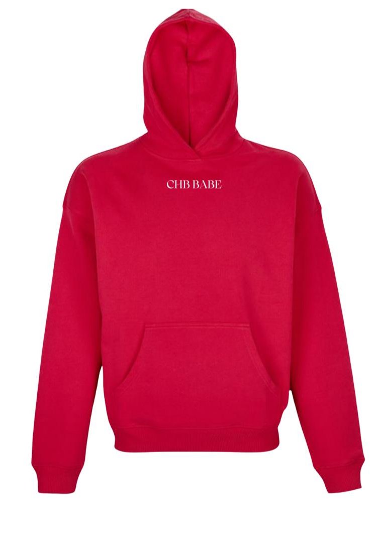 CHB BABE Hoodie, Ansicht von vorne mit dem Print "CHB BABE"